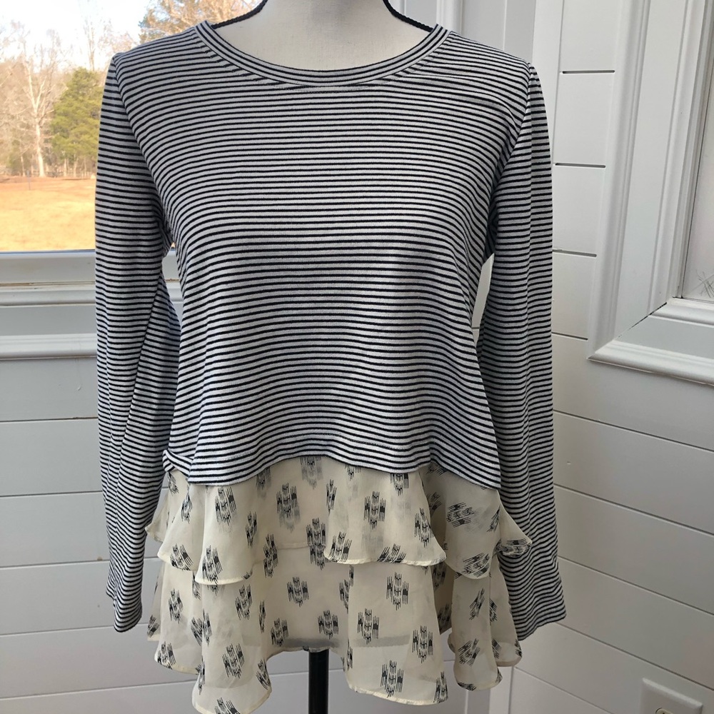 Sunday in Brooklyn Black and White Blouse with Ruffled Tiered Style